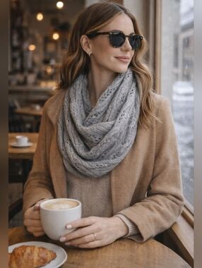 Celeste Gray Wool Cashmere Infinity Scarf | Soft Knit Loop Scarf Winter
